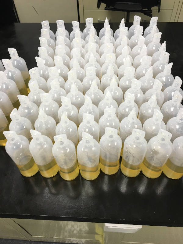 Vials with yellow solution